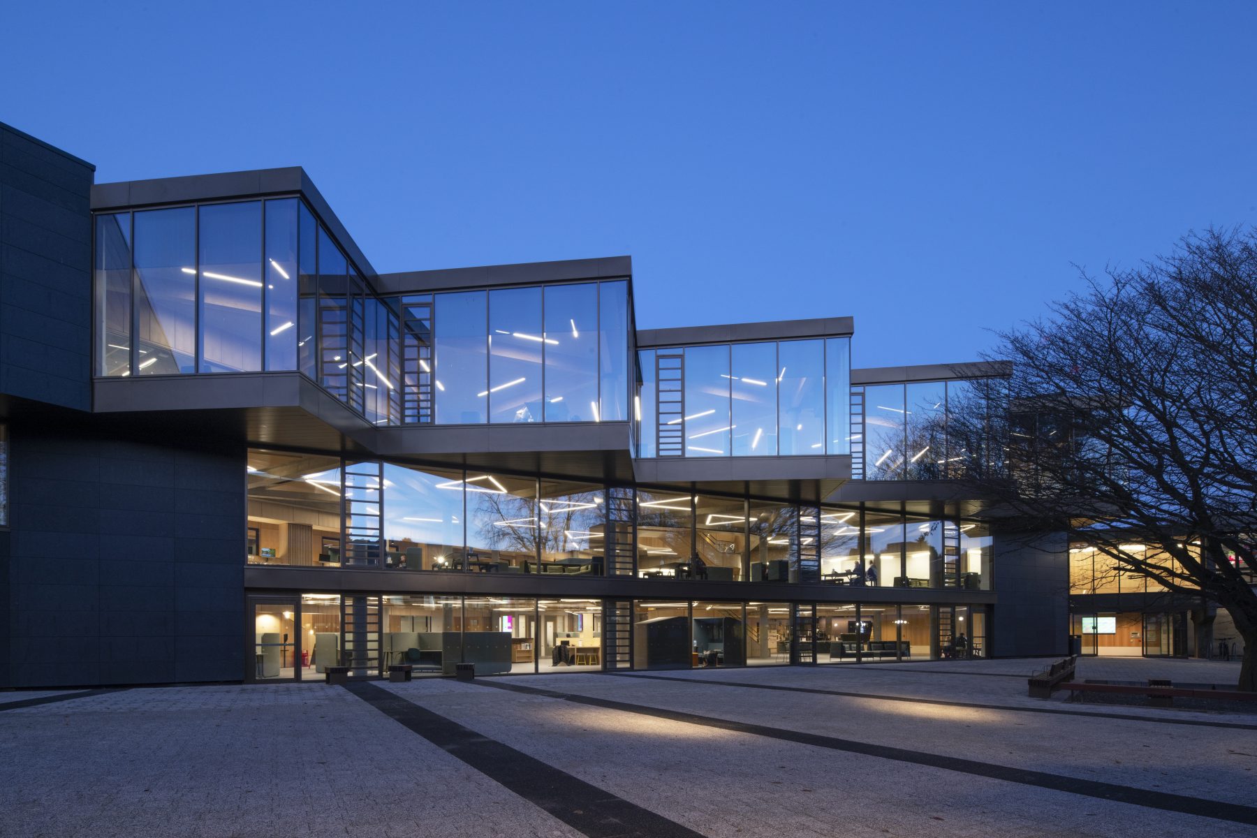 Dusk view of the New Extension across Queens Court